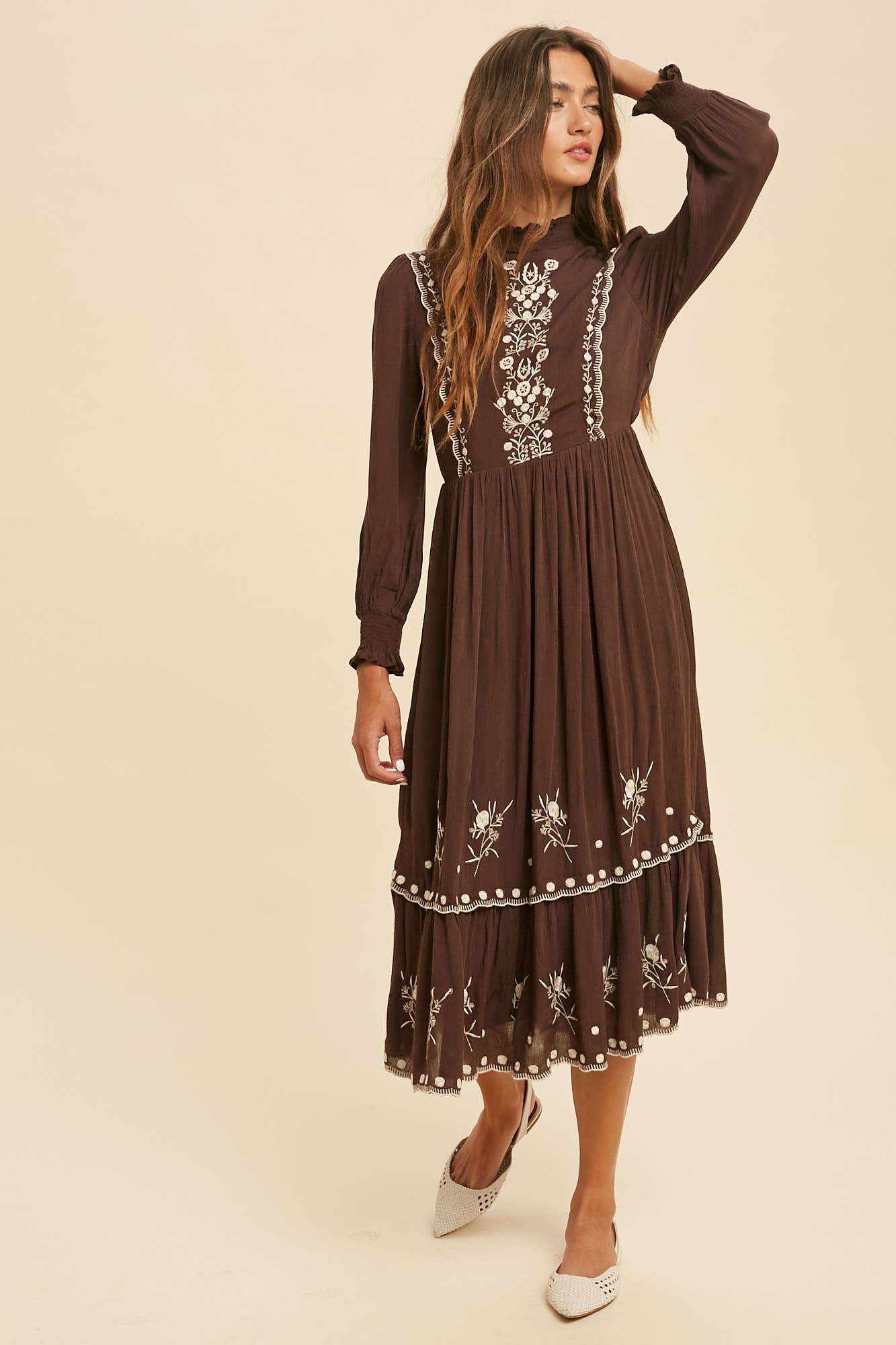 Chocolate Embroidered Floral Dress