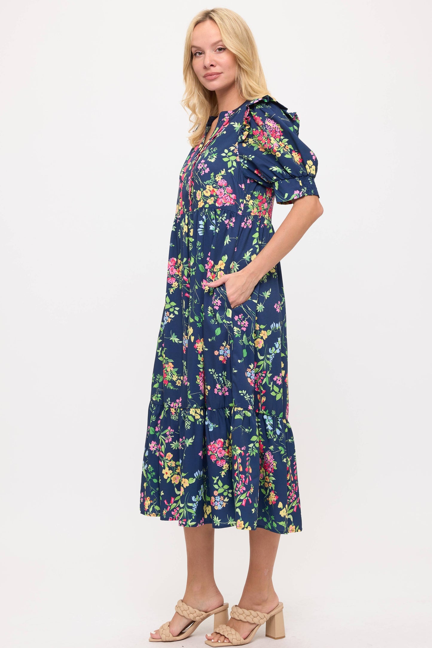 Navy Floral Midi Dress