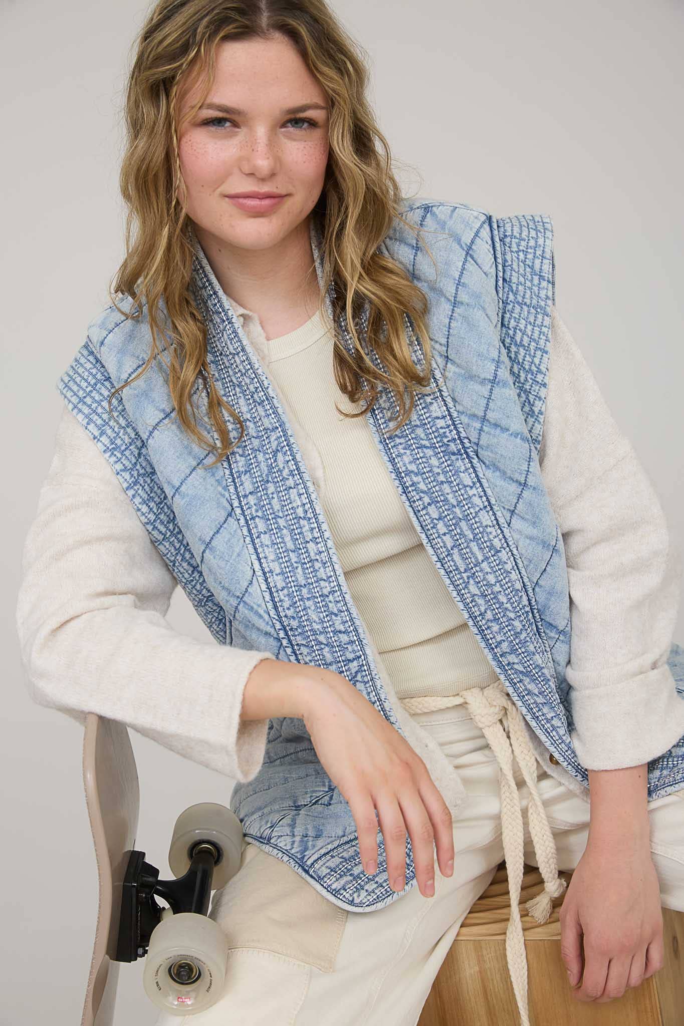 Denim Quilted Shawl Vest