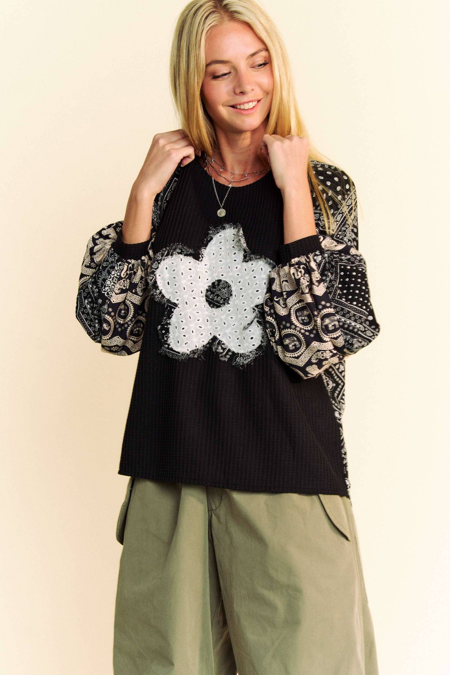 Floral Waffle Knit Top