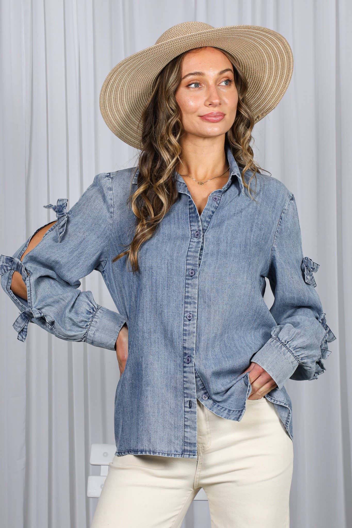 Chambray Bow Top