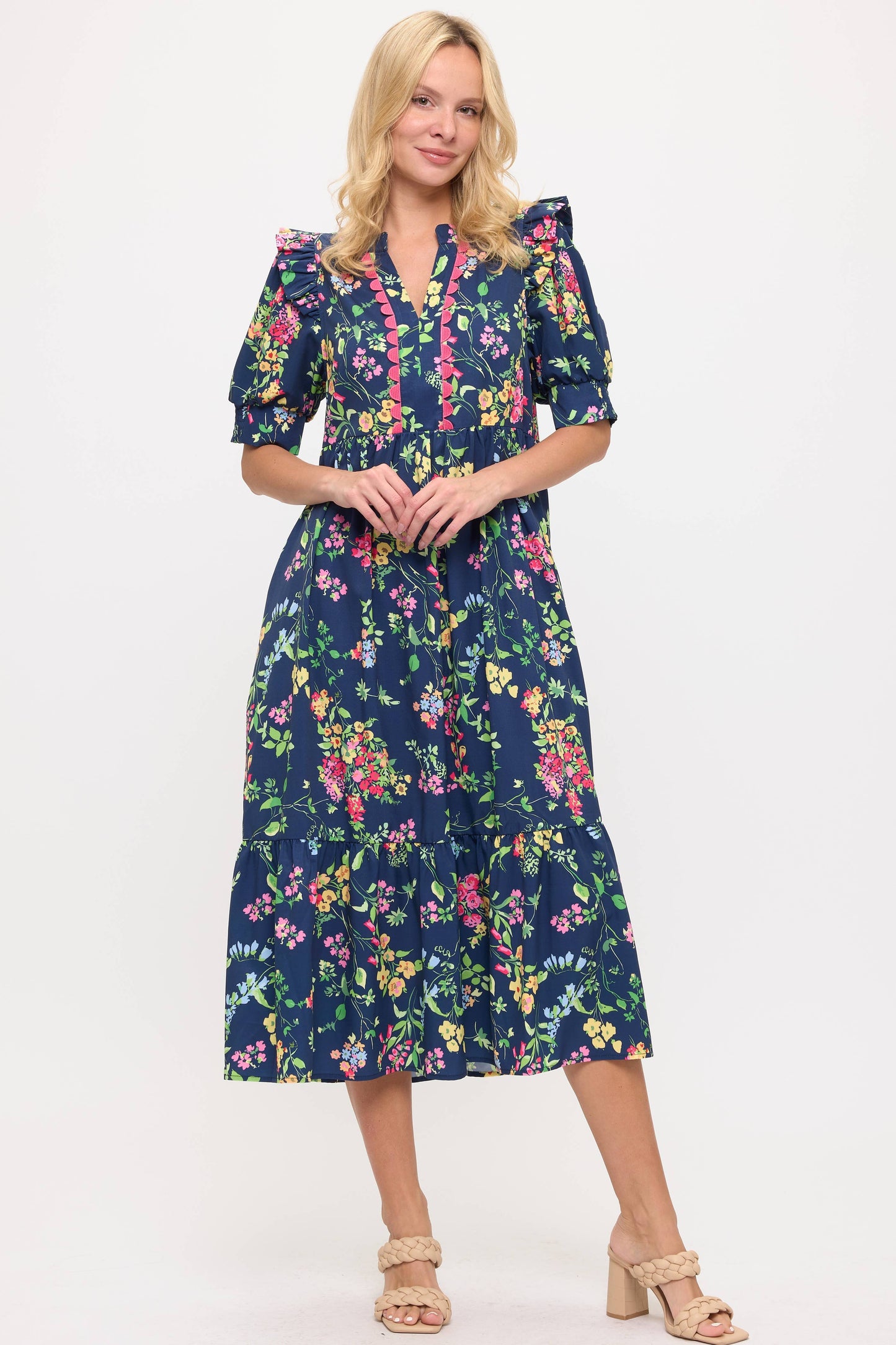 Navy Floral Midi Dress