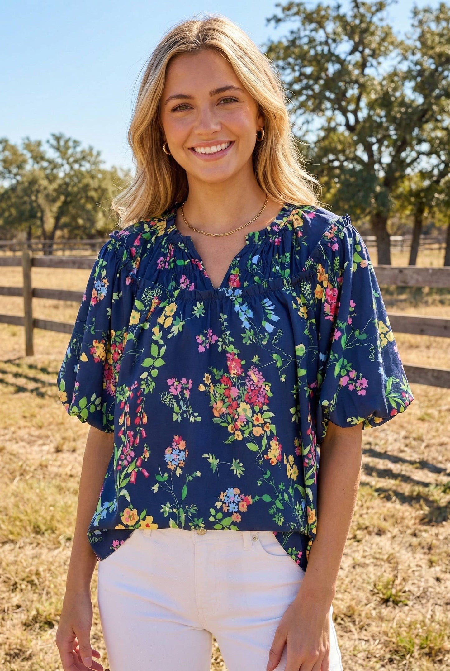 Navy Floral Blouse Top