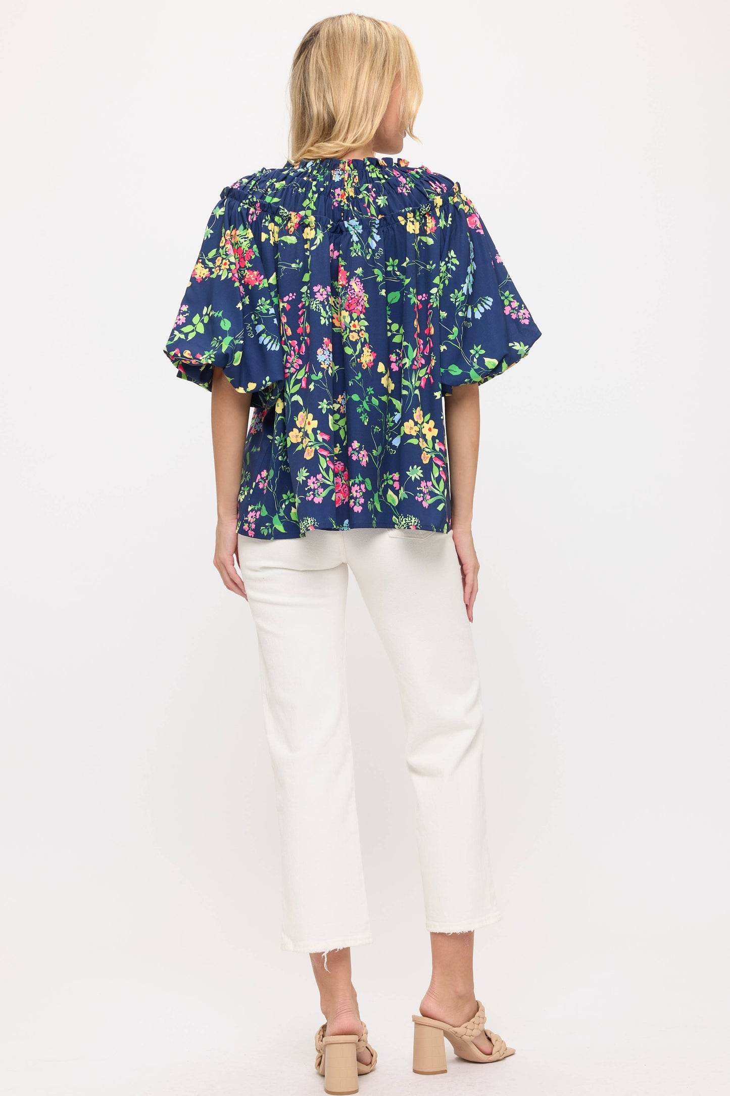 Navy Floral Blouse Top