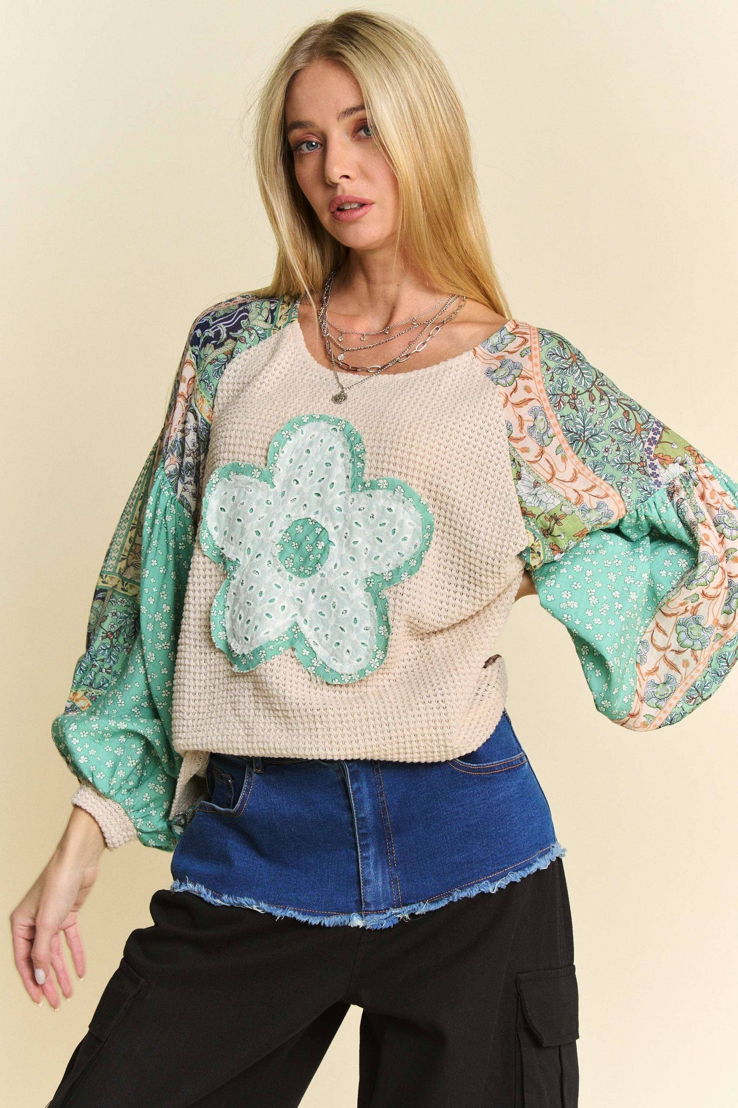 Floral Waffle Knit Top