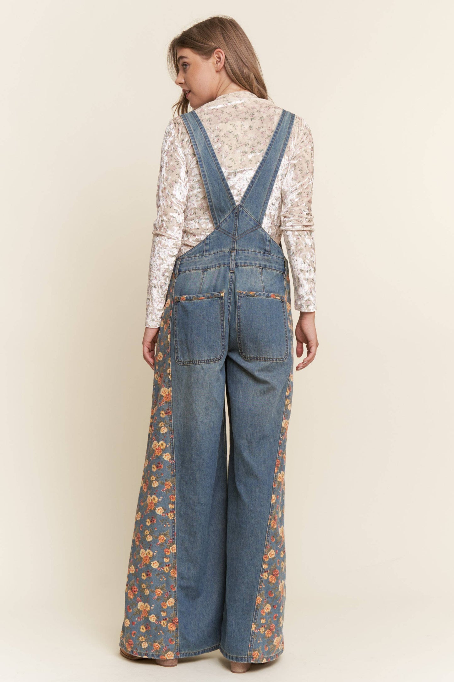 Rusty Floral Denim Overalls