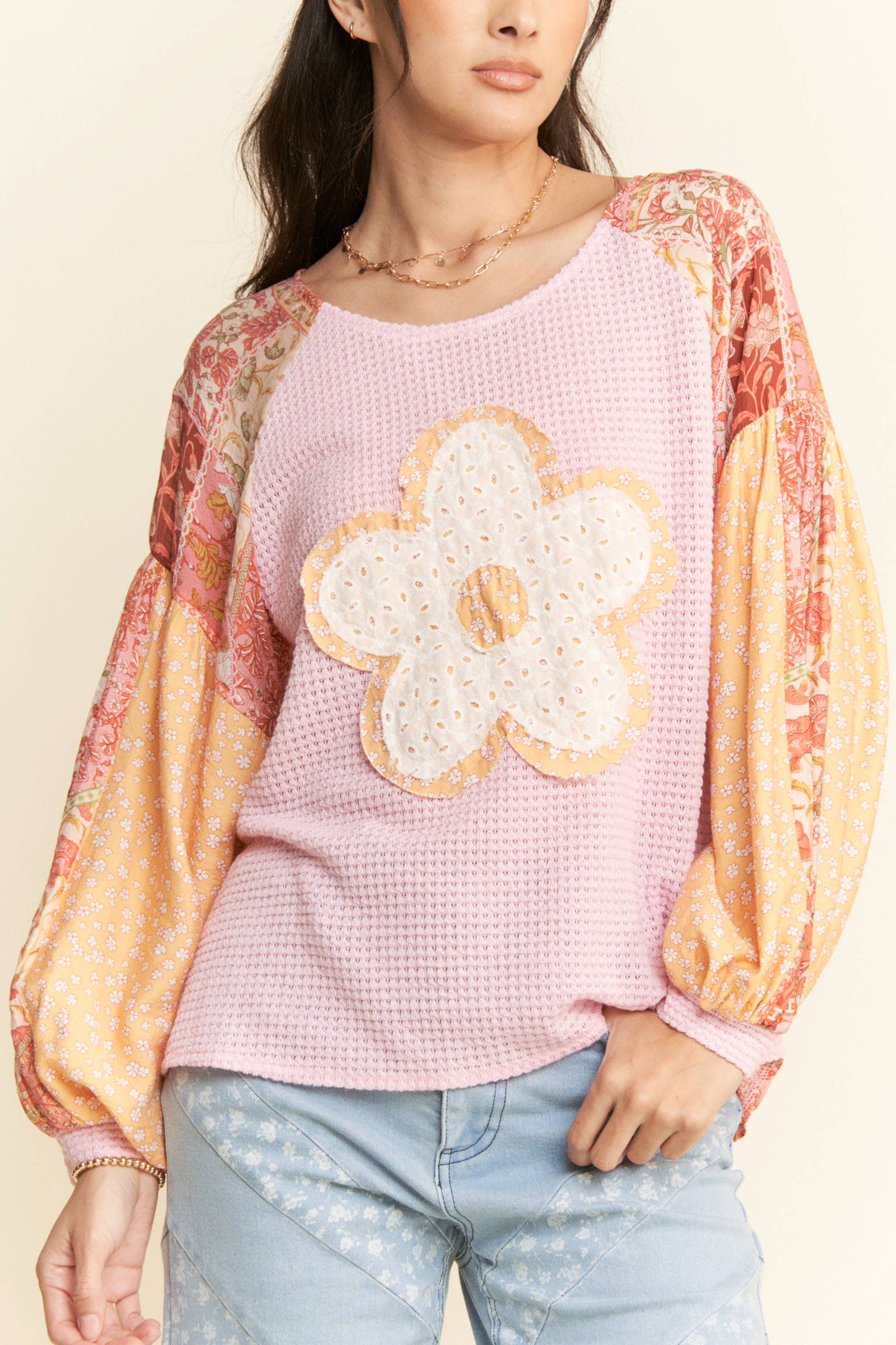 Floral Waffle Knit Top