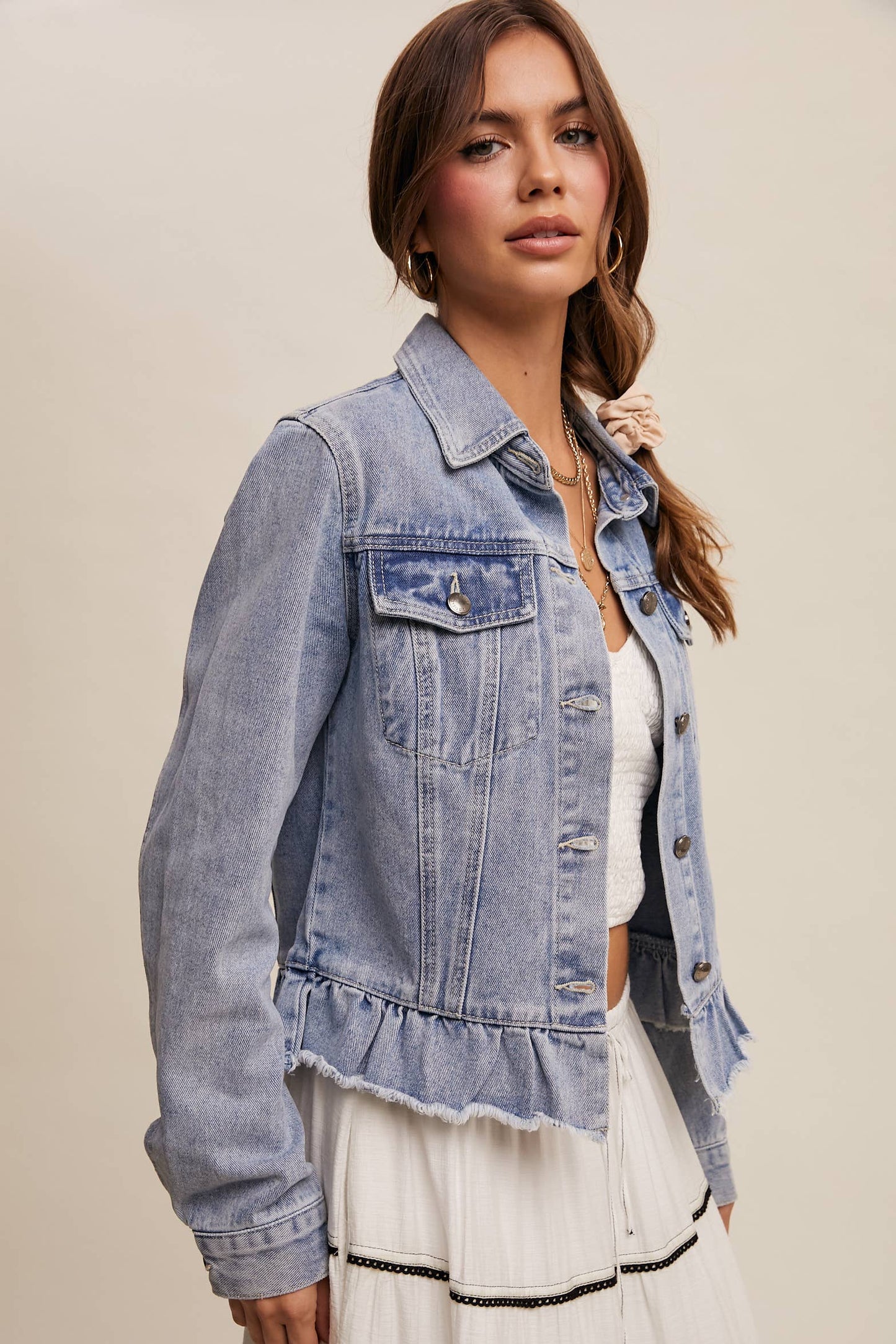 Ruffle My Feathers Denim Jacket