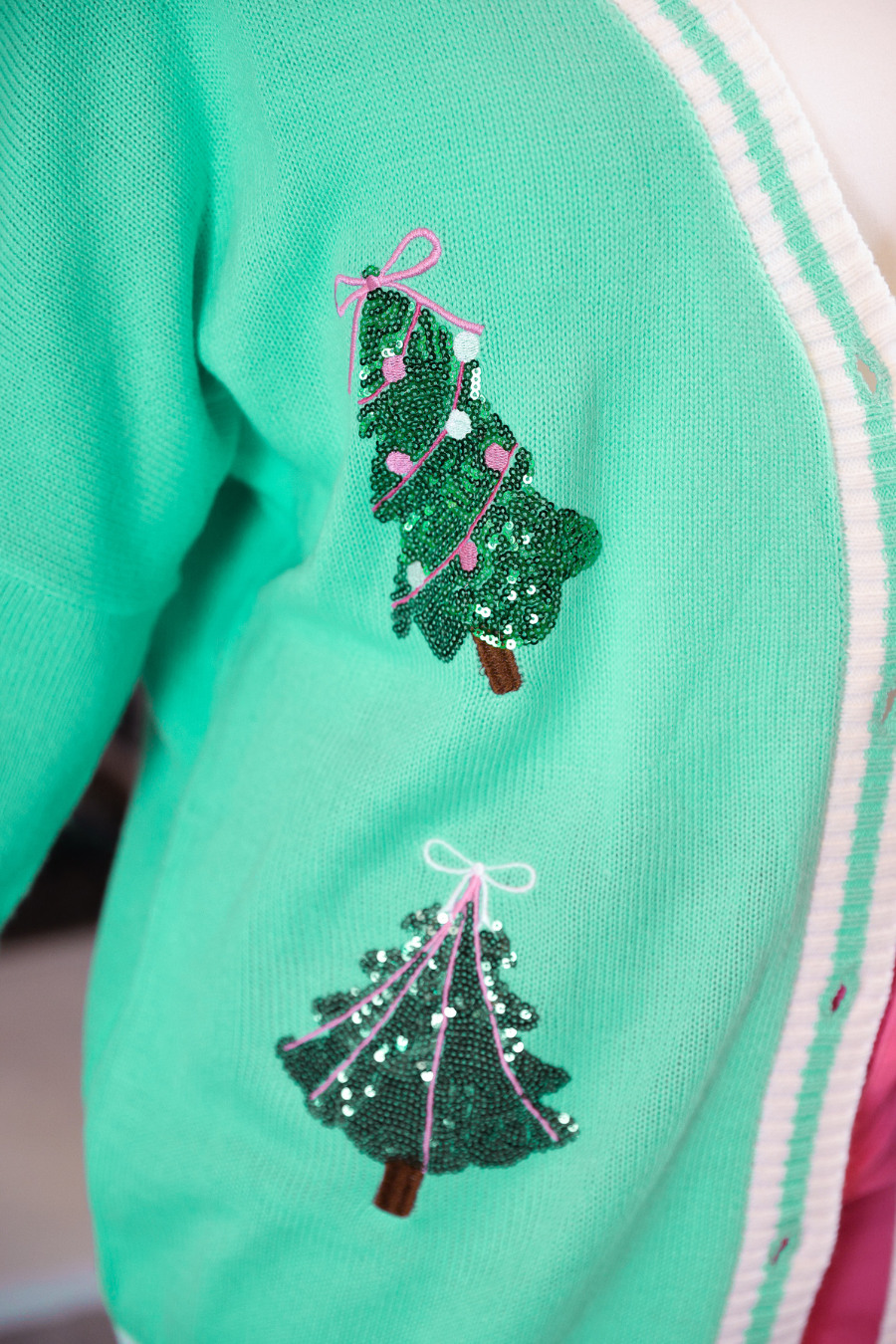 Sequin Spruce Trees Cardigan