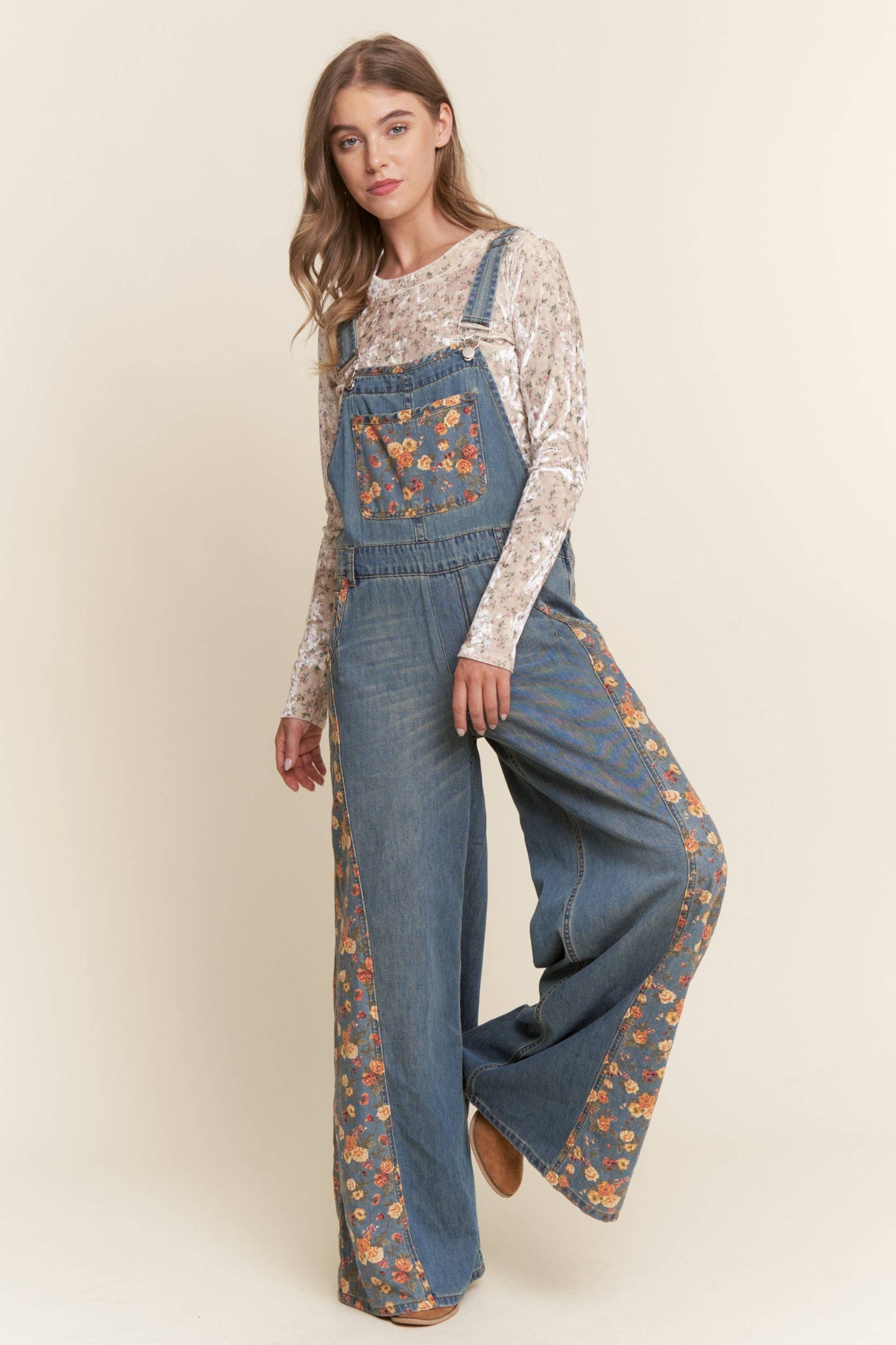 Rusty Floral Denim Overalls
