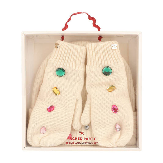 Snow Cute Sparkle Beanie & Mittens  Set