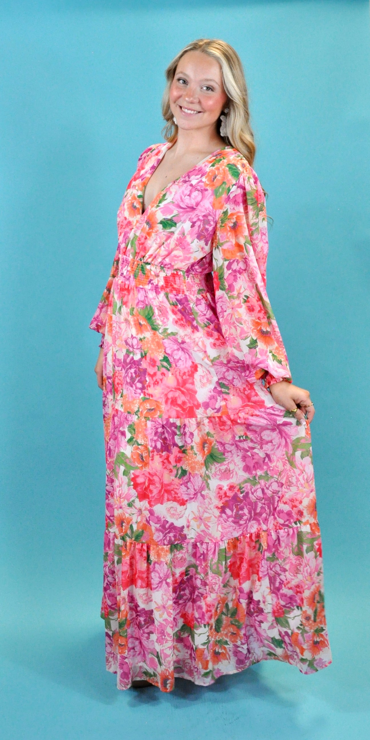Fuchsia and Floral Maxi Dress