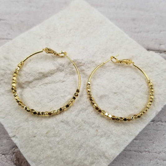 Beaded Gold Hoop Earrings