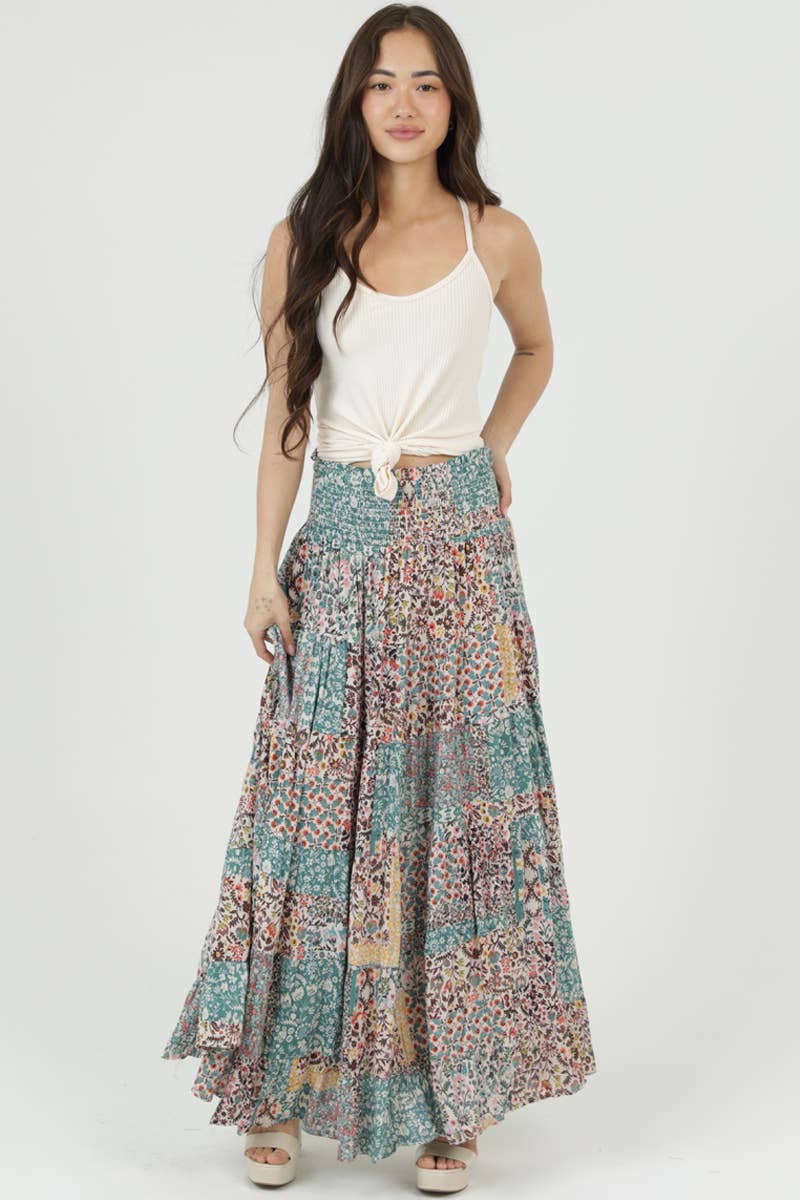 Patchwork Boho Print Maxi Skirt