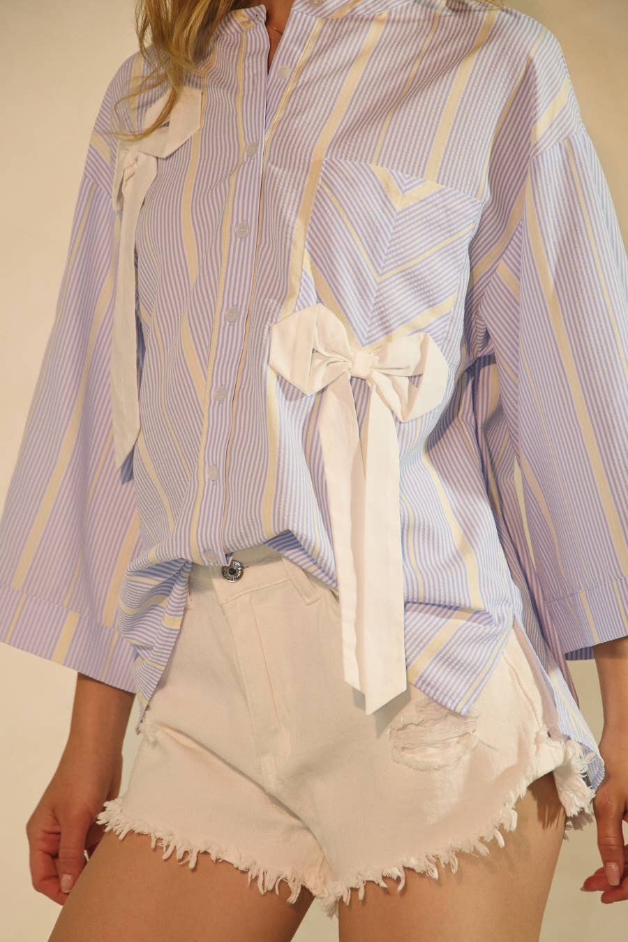 Striped Bow Blouse Top