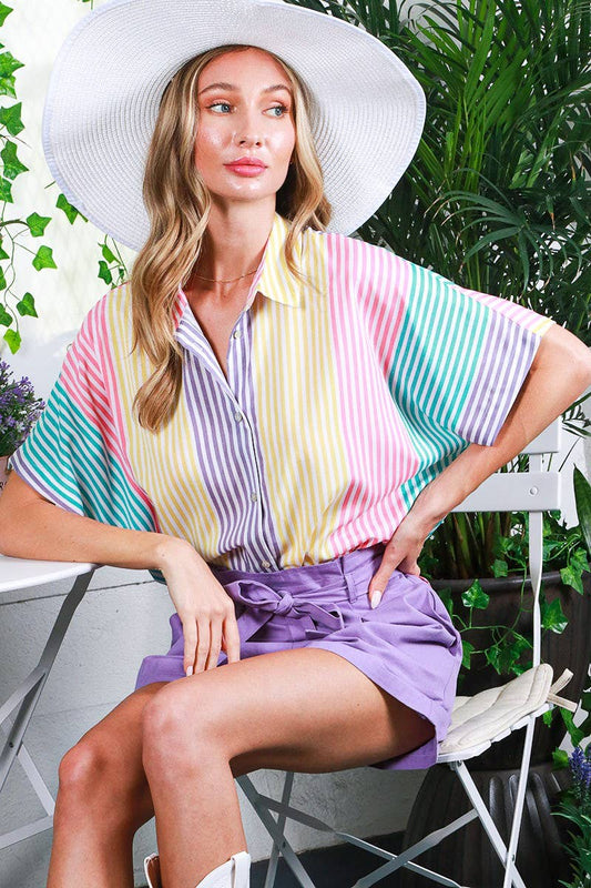 Springy Stripe Button-up Top
