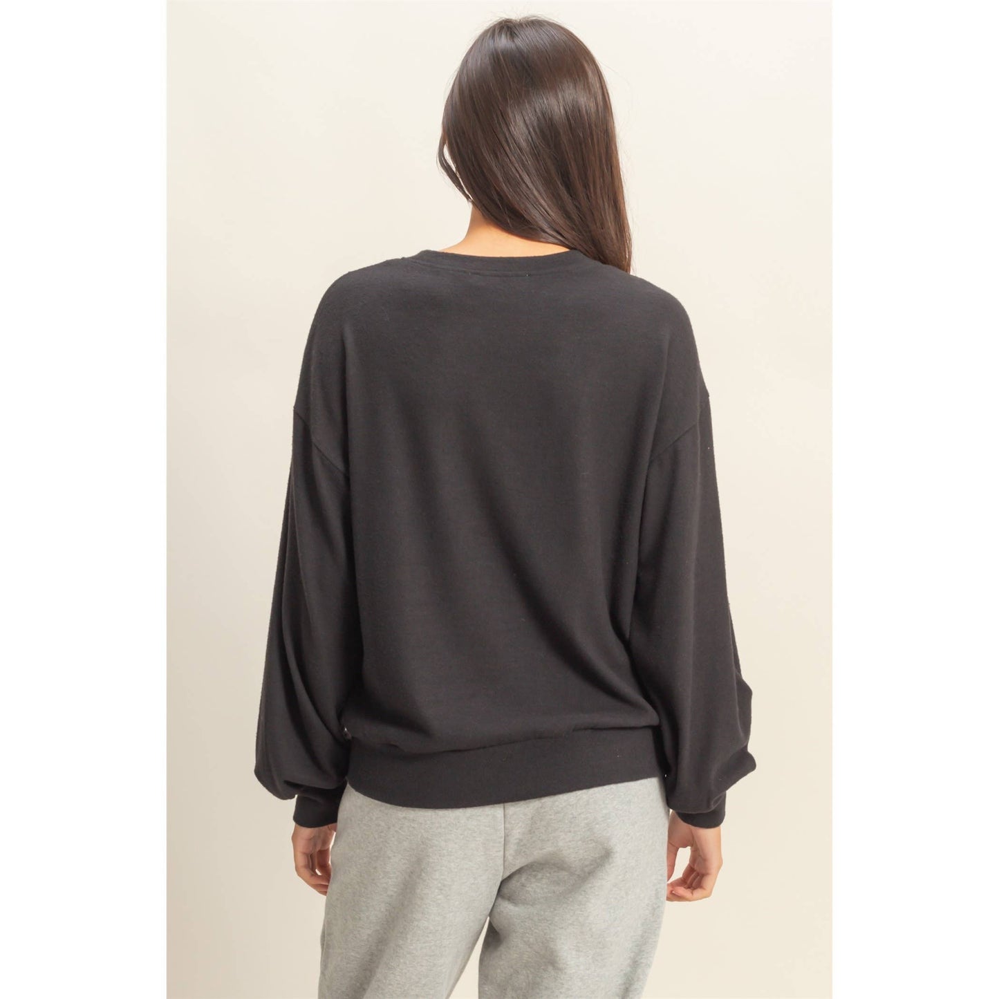 Black Balloon Sleeve Sweatshirt: DOORBUSTER