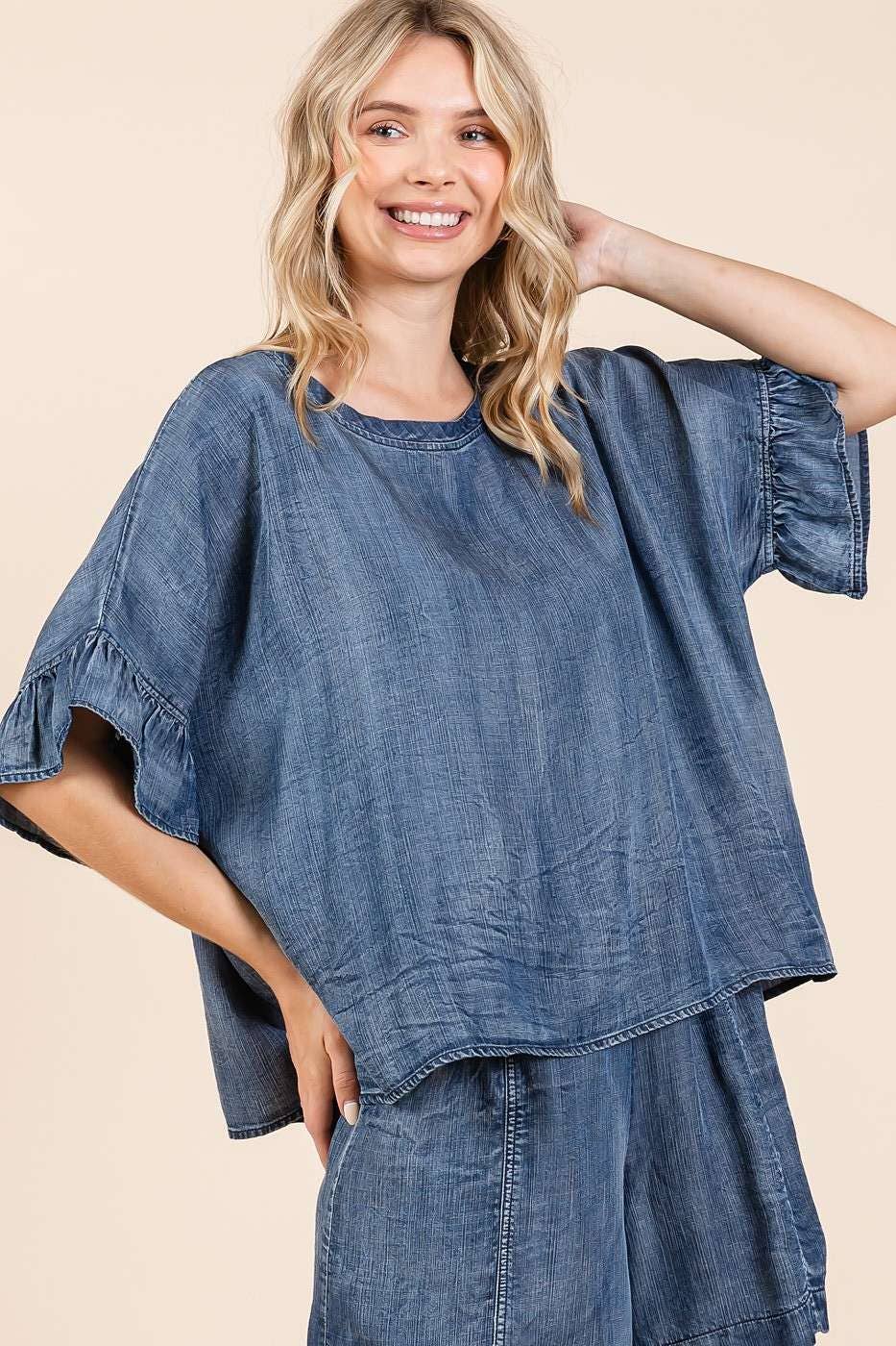 Ruffled Chambray Top