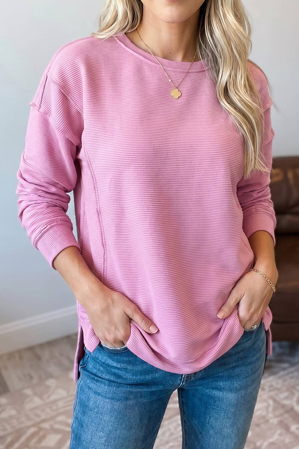 Ribbed Exposed Seam Top