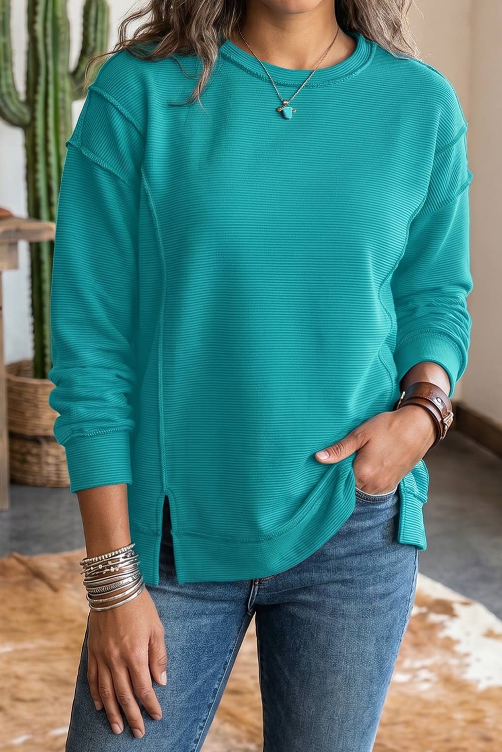 Ribbed Exposed Seam Top