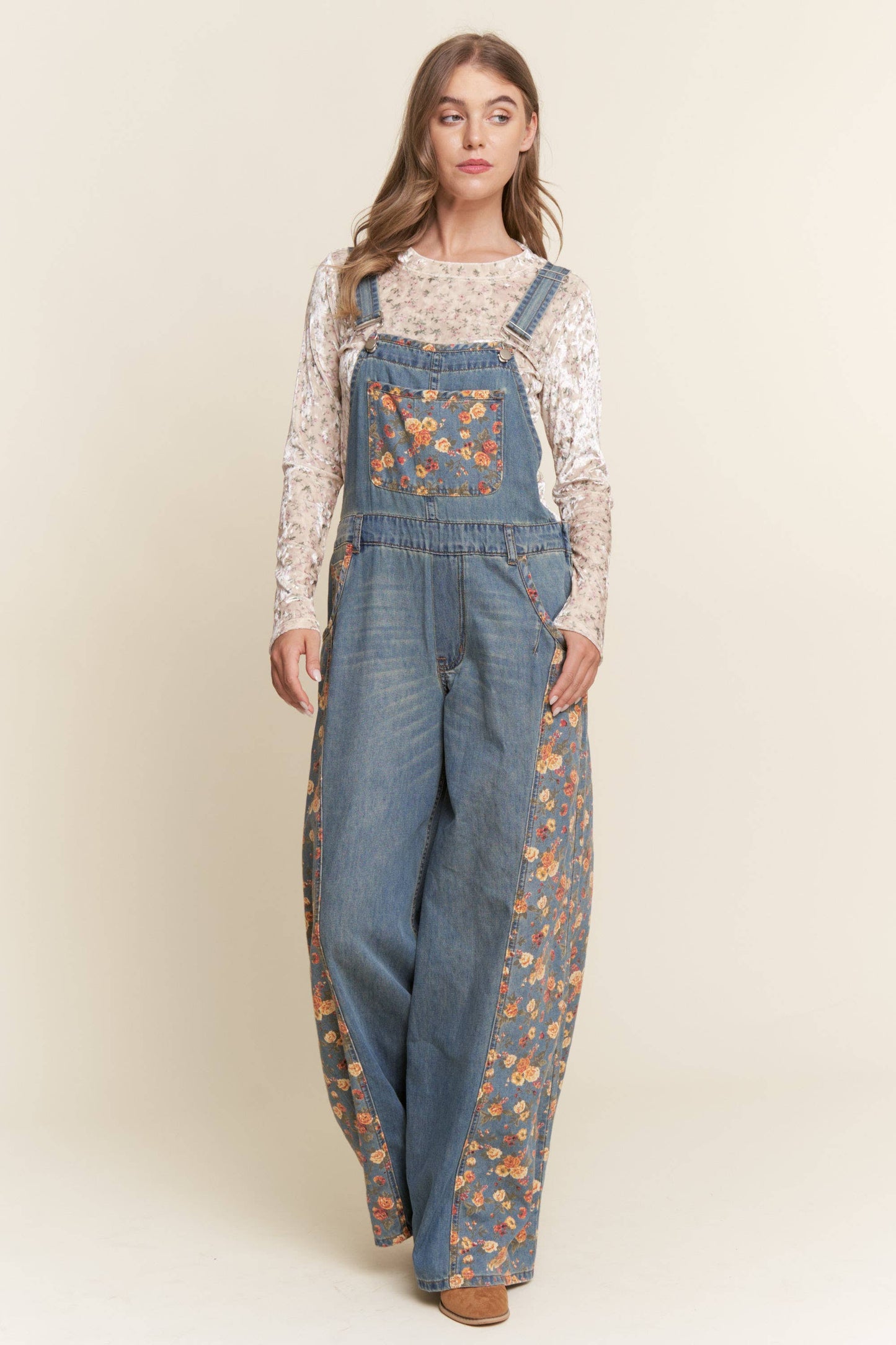 Rusty Floral Denim Overalls
