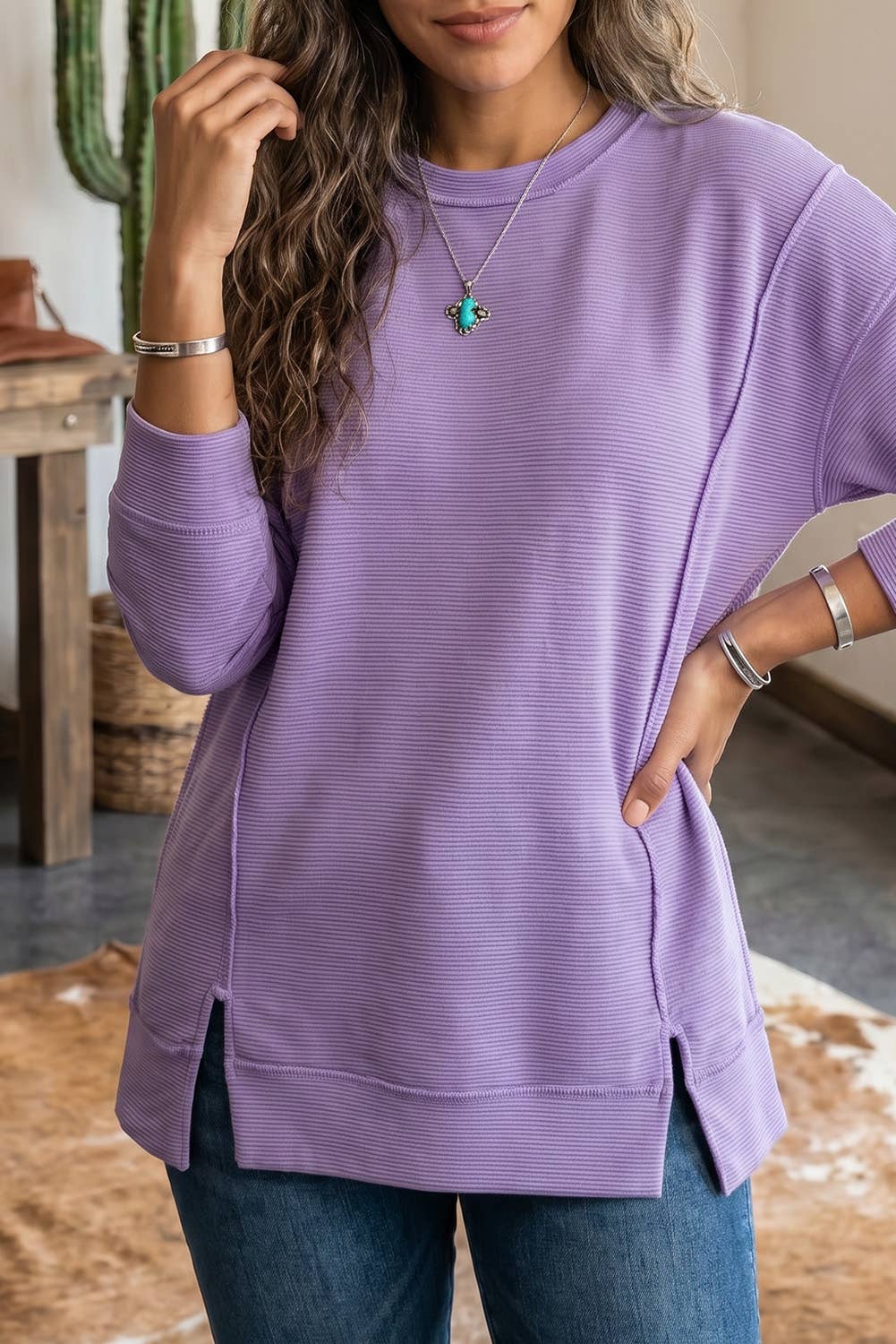 Ribbed Exposed Seam Top