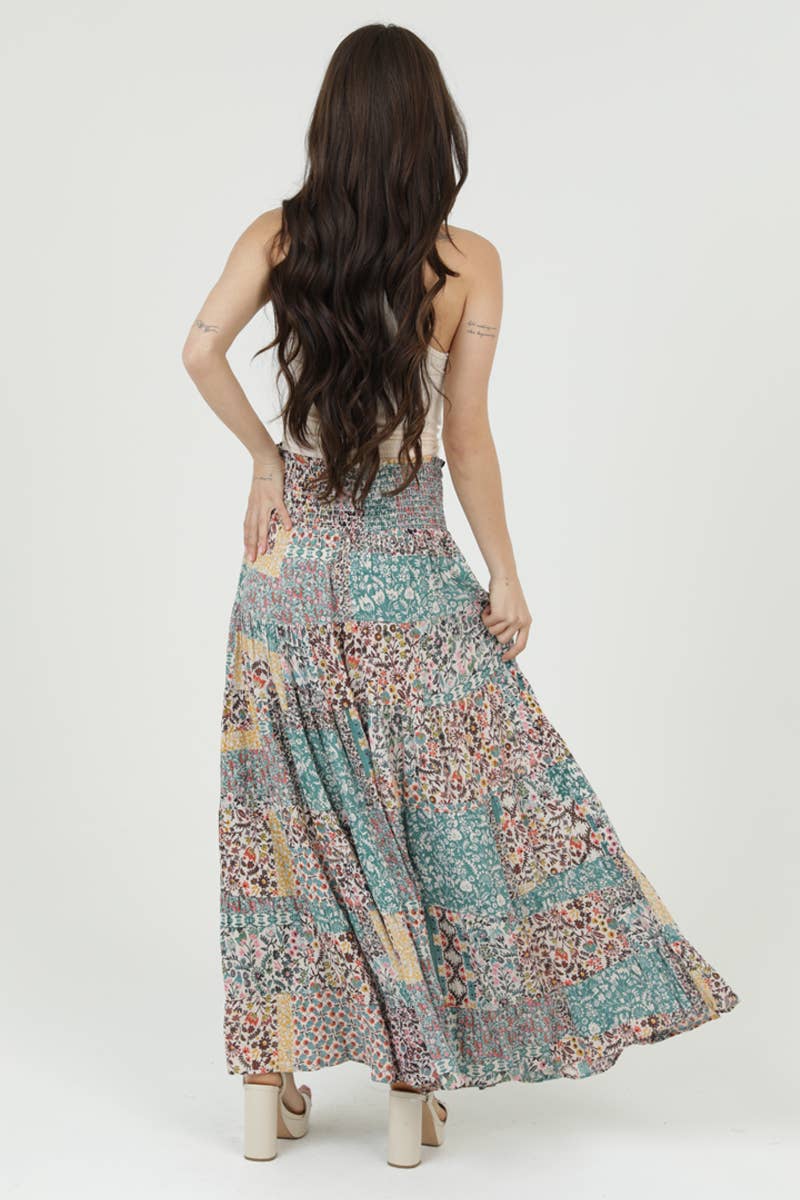 Patchwork Boho Print Maxi Skirt