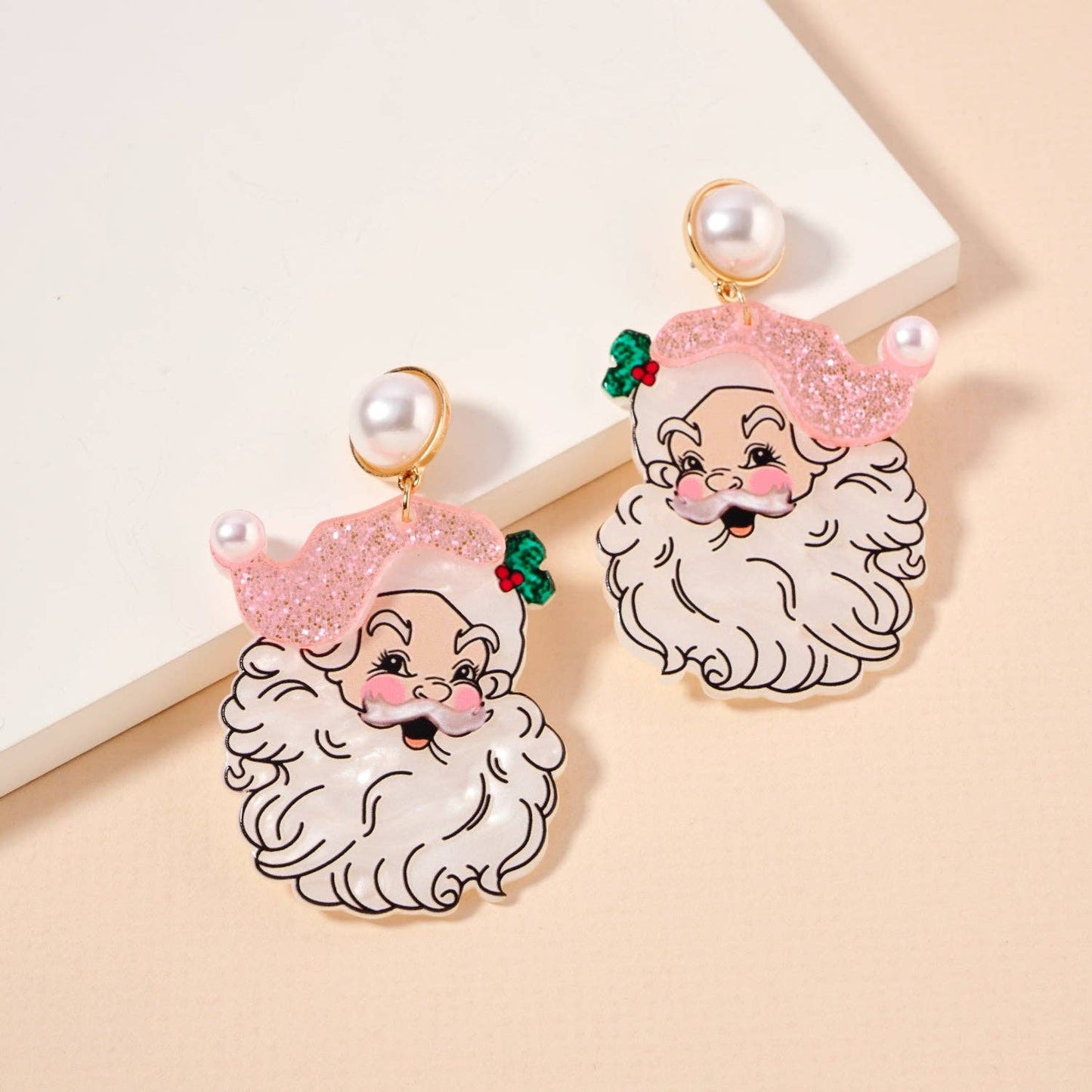 Pretty Pink Santa Pearl Earrings