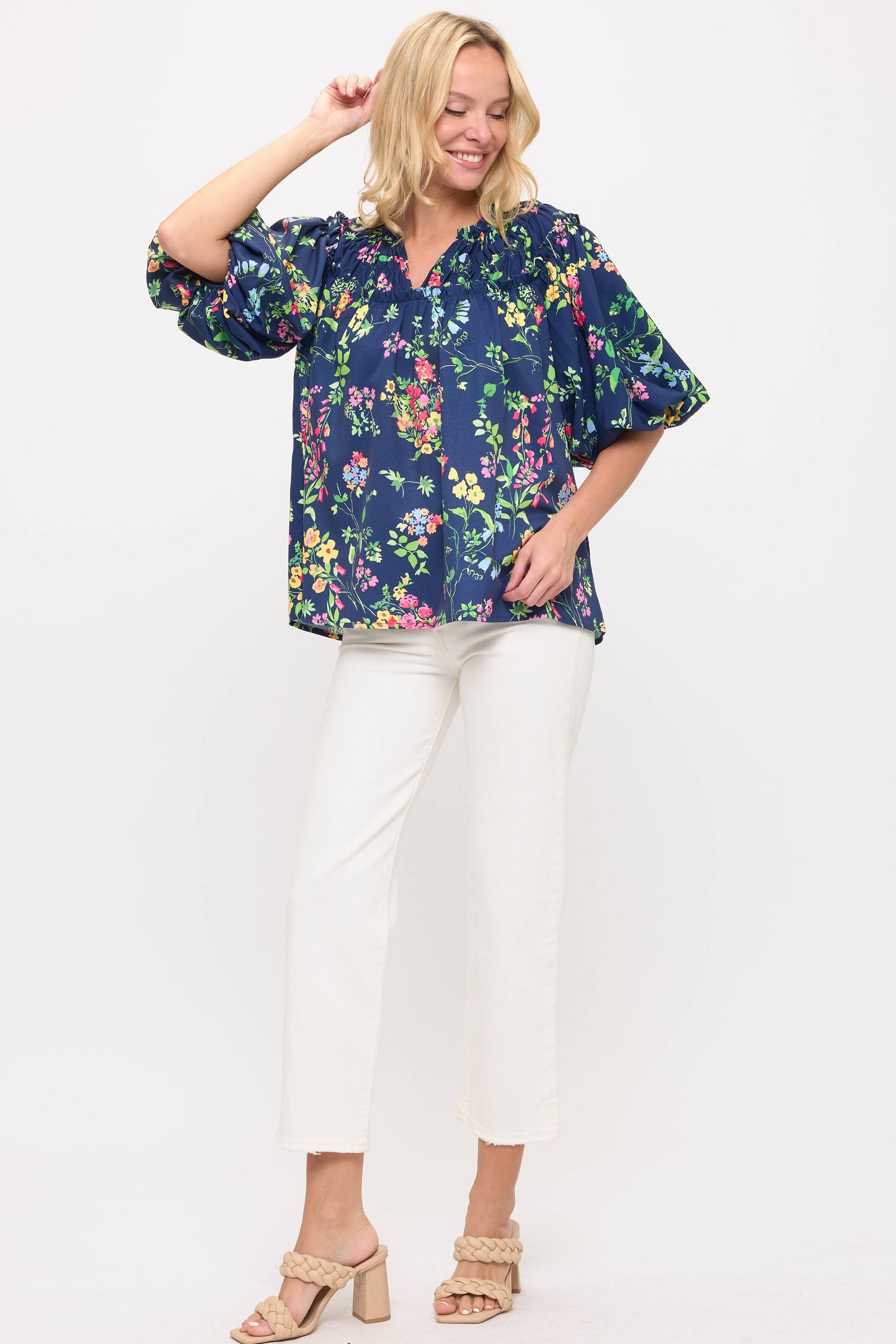 Navy Floral Blouse Top