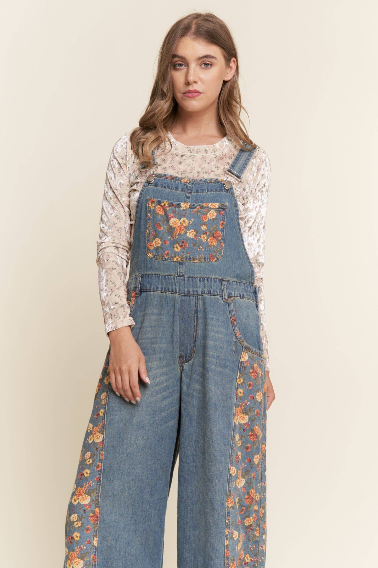 Rusty Floral Denim Overalls