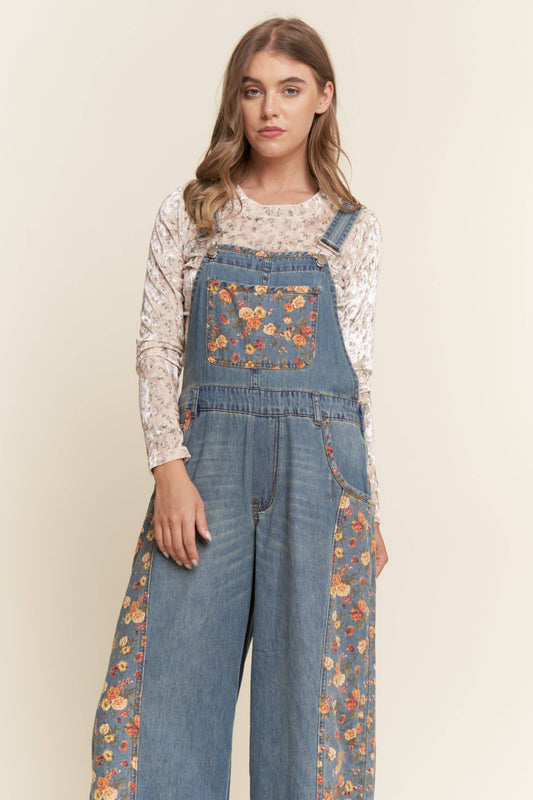 Rusty Floral Denim Overalls