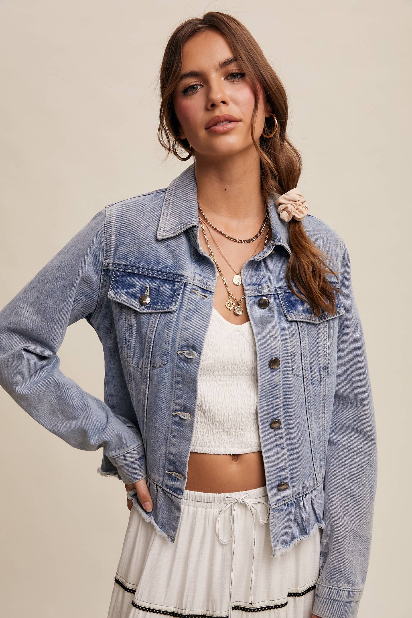 Ruffle My Feathers Denim Jacket