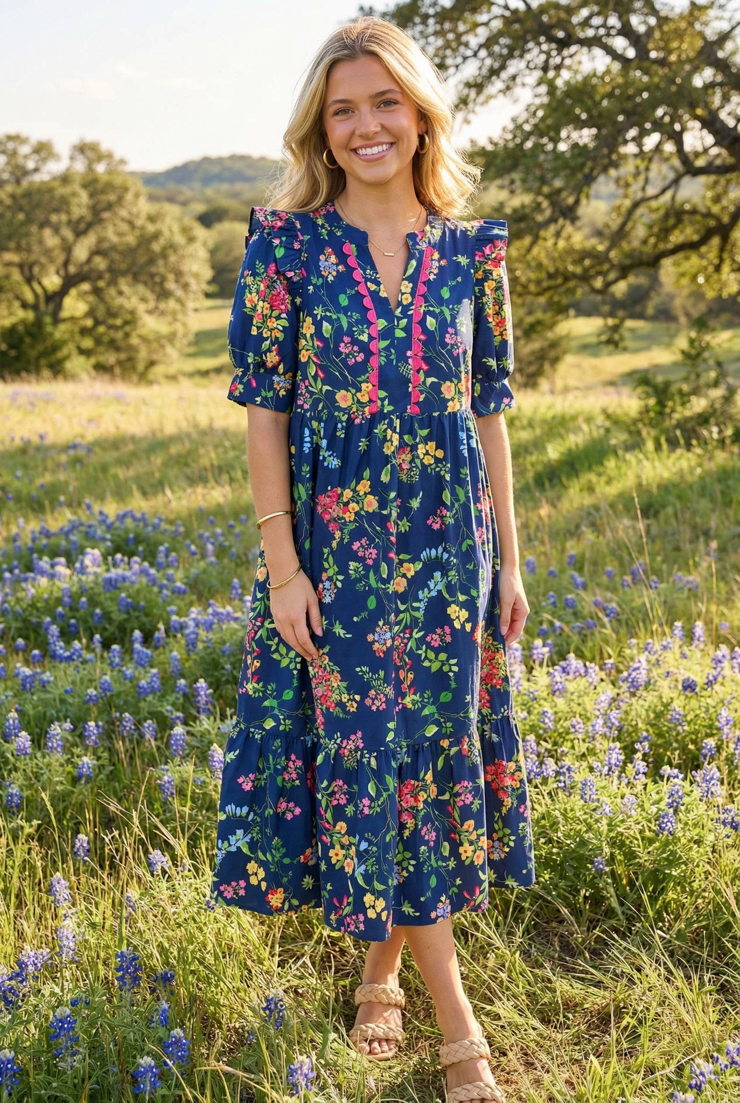 Navy Floral Midi Dress