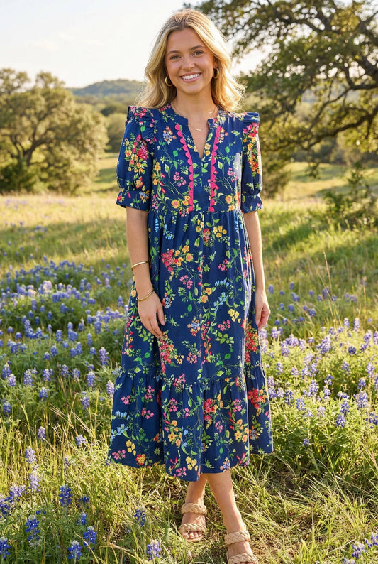 Navy Floral Midi Dress