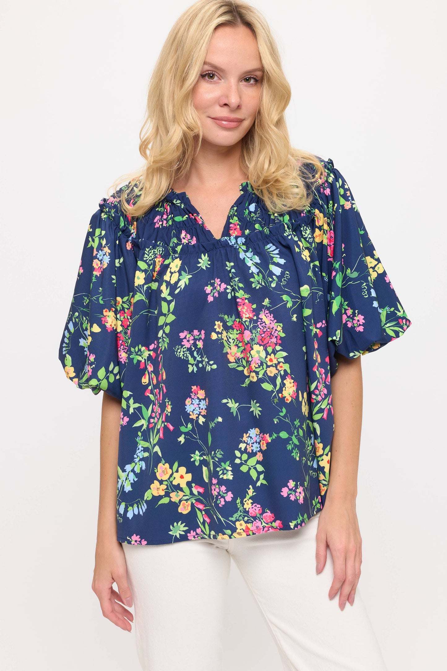 Navy Floral Blouse Top