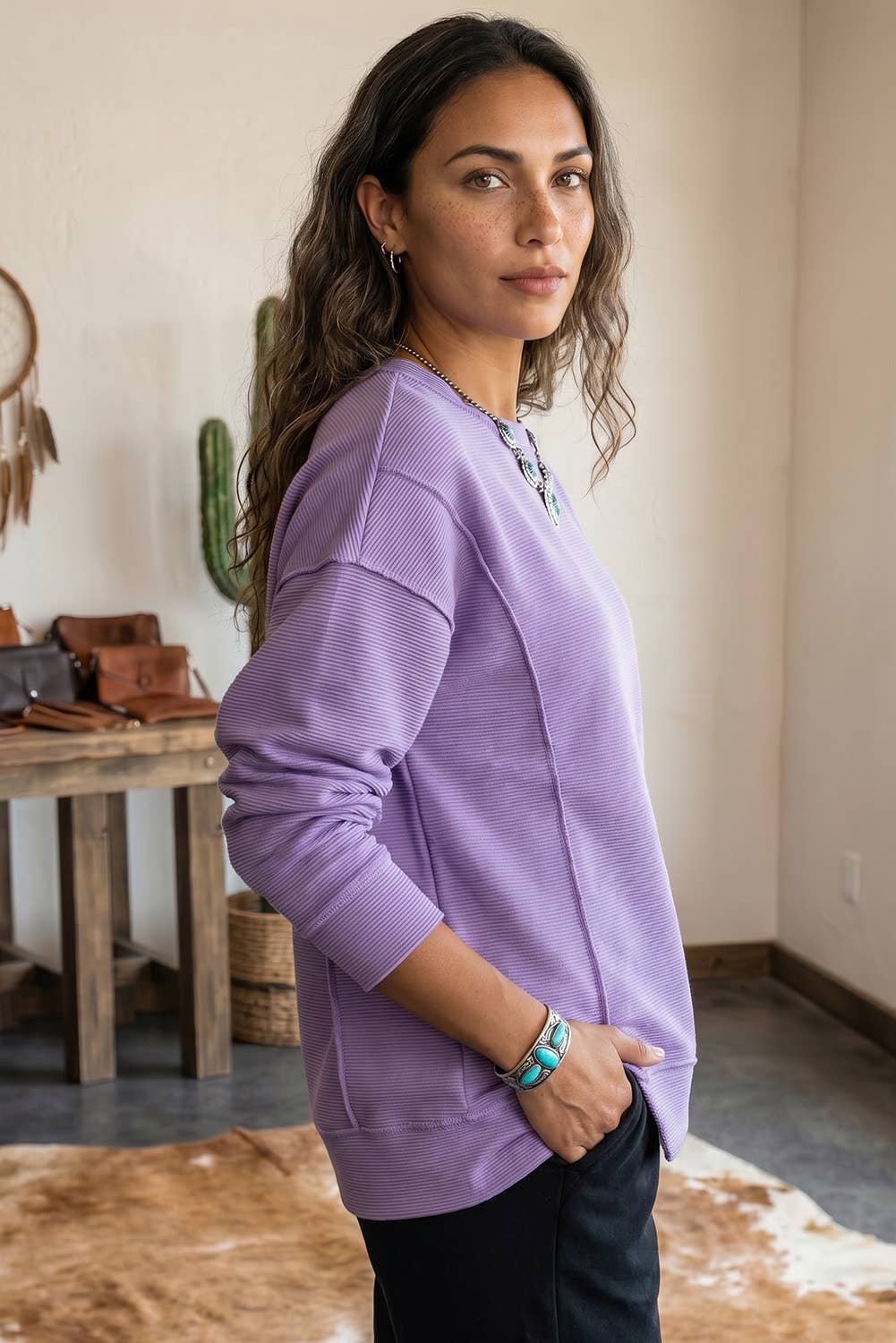 Ribbed Exposed Seam Top