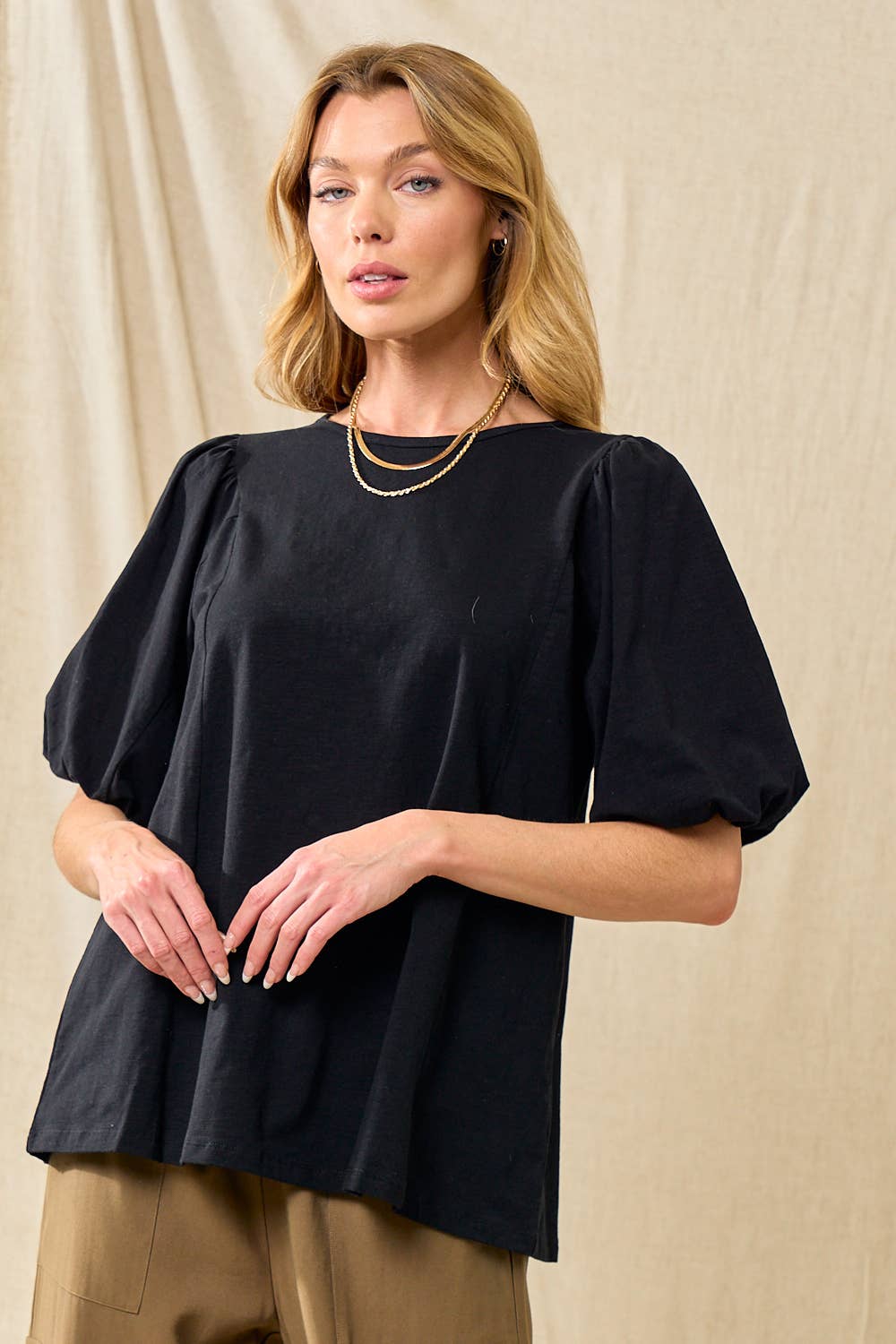 Sweet Black Puff Sleeve Top