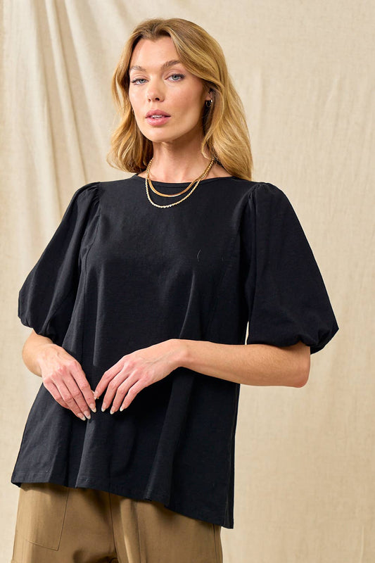 Sweet Black Puff Sleeve Top