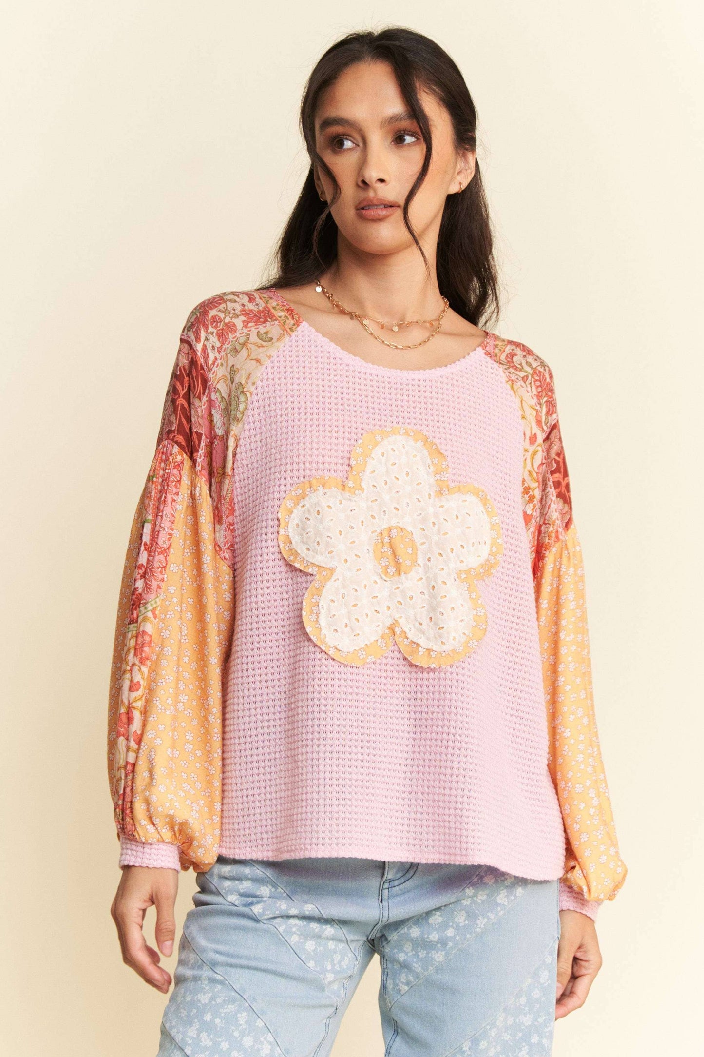 Floral Waffle Knit Top