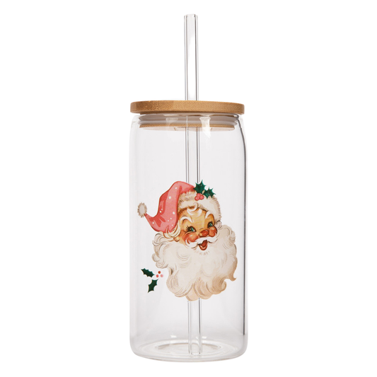 Vintage Santa Can Glass Cup