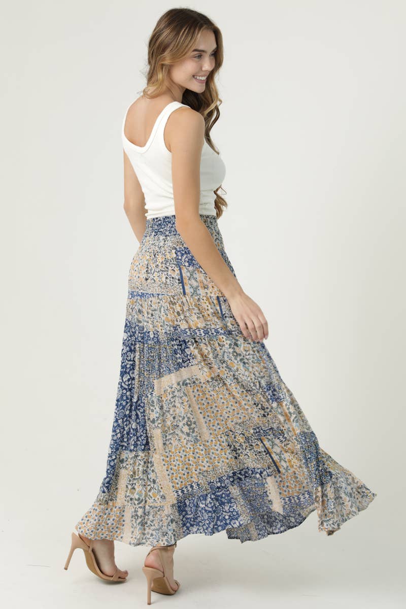 Patchwork Boho Print Maxi Skirt