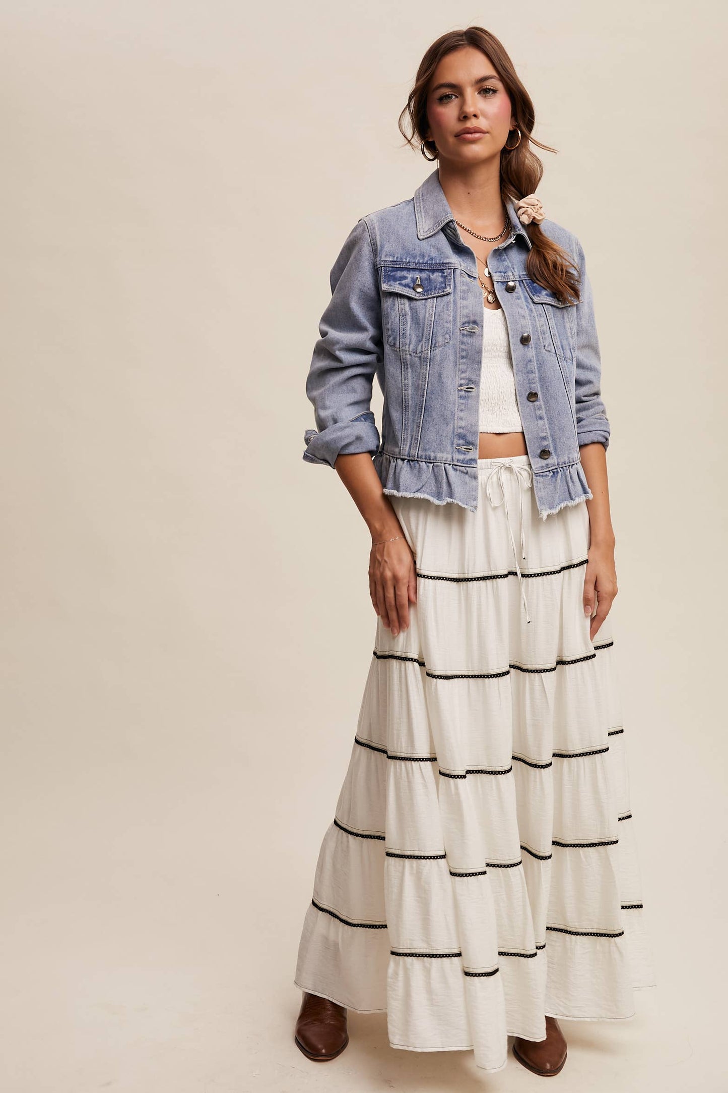 Ruffle My Feathers Denim Jacket
