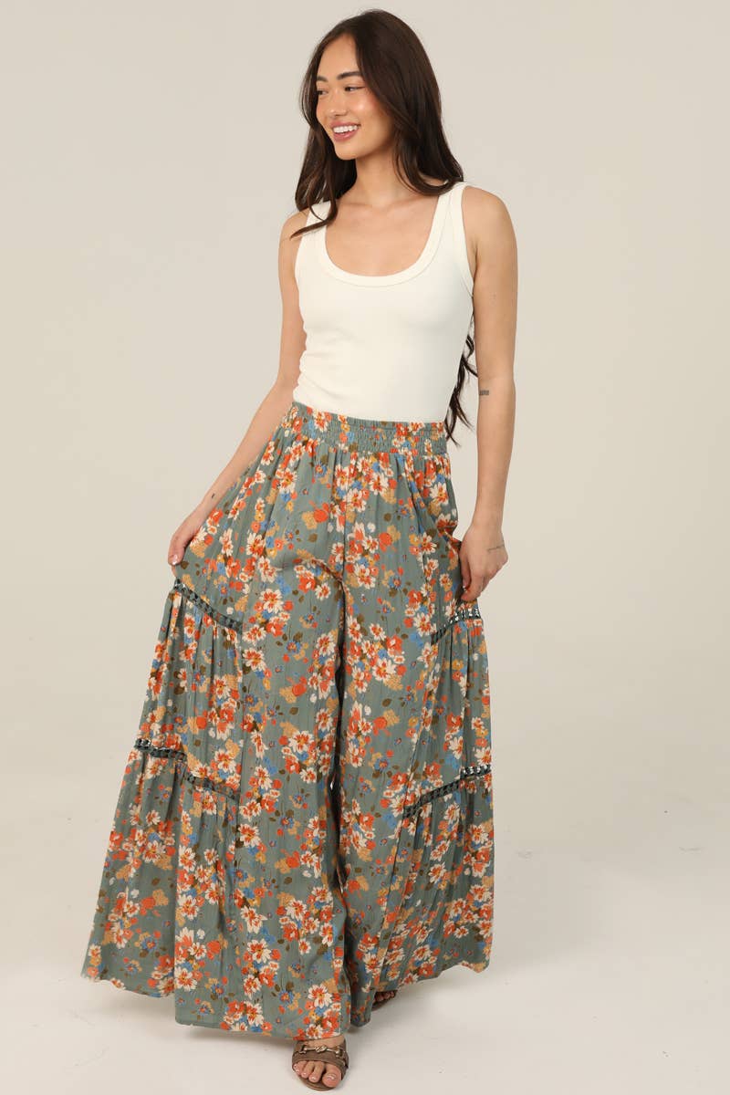 Olive Floral Boho Lace Pants