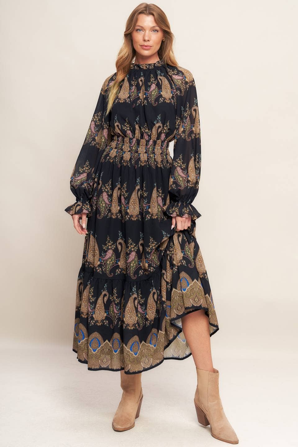 Boho Paisley Midi Dress