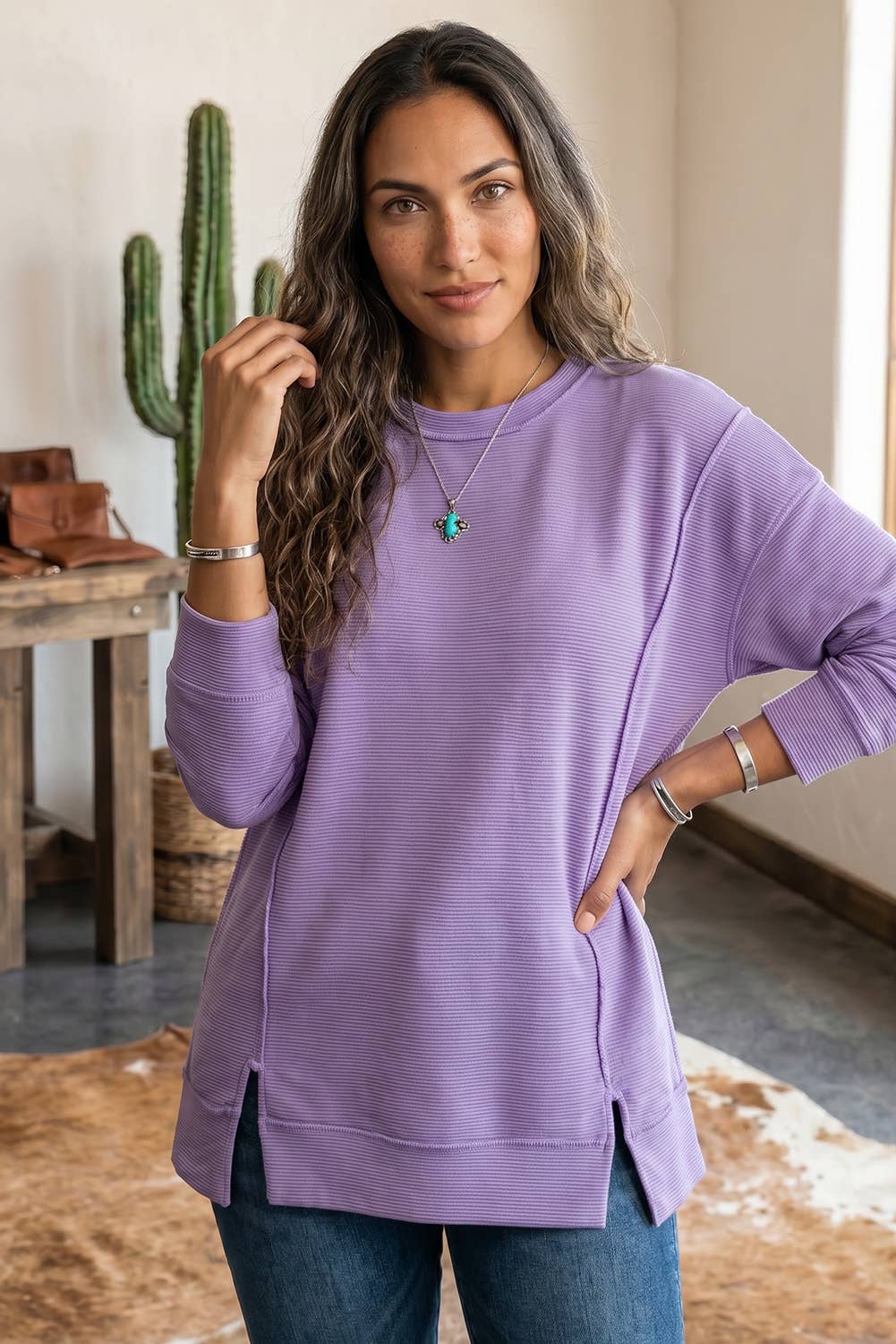 Ribbed Exposed Seam Top