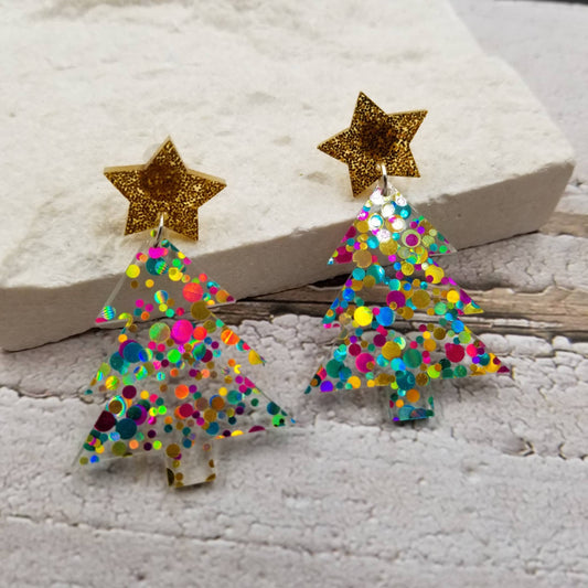 Confetti Star Christmas Tree Earrings