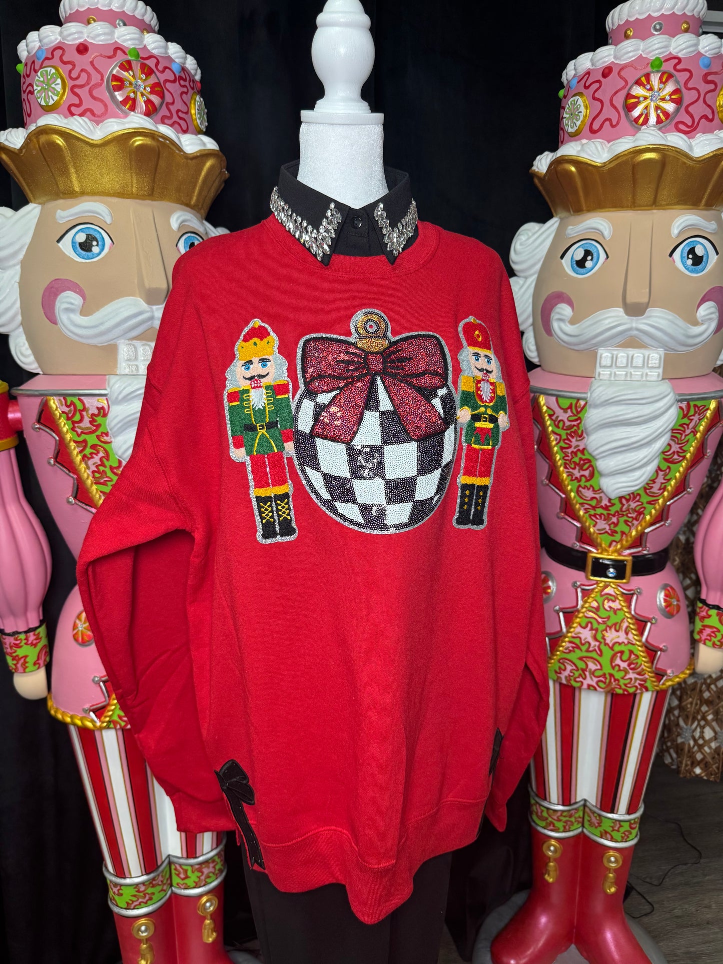 Ornament & Nutcracker Patch & Bows Sweatshirt: DOORBUSTER