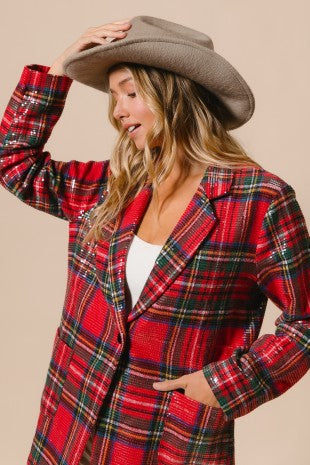Chic Tartan Sequin Blazer