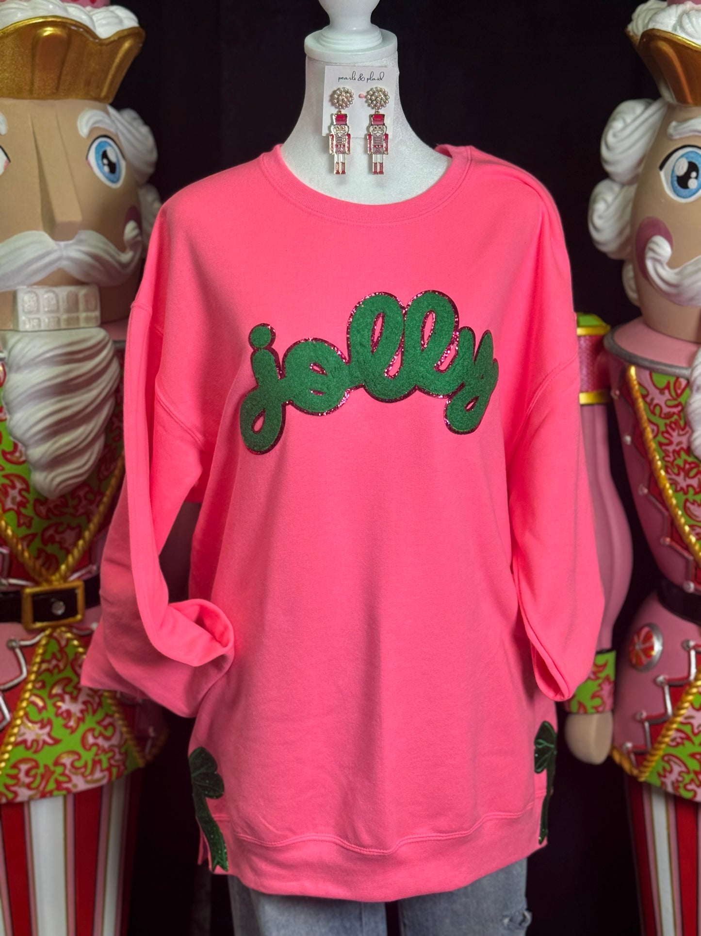 “Jolly” Patch & Bows Sweatshirt: DOORBUSTER