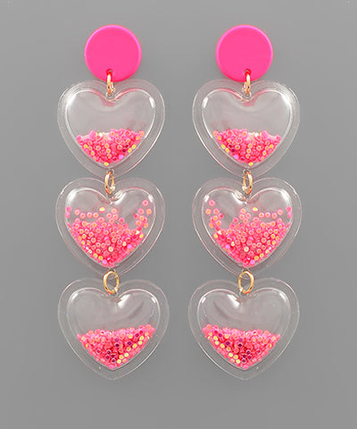 Neon Glitter Heart Earrings